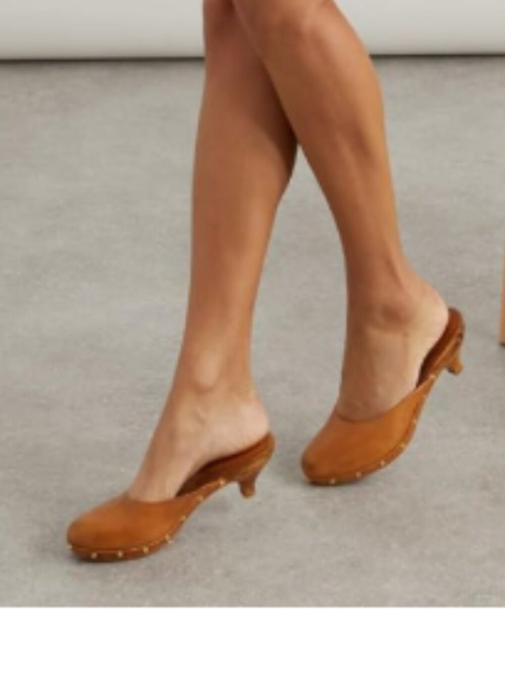 FSJ Brown Round Closed Toe Mules Wooden Kitten Heel Trendy Studded Slide Sandals
